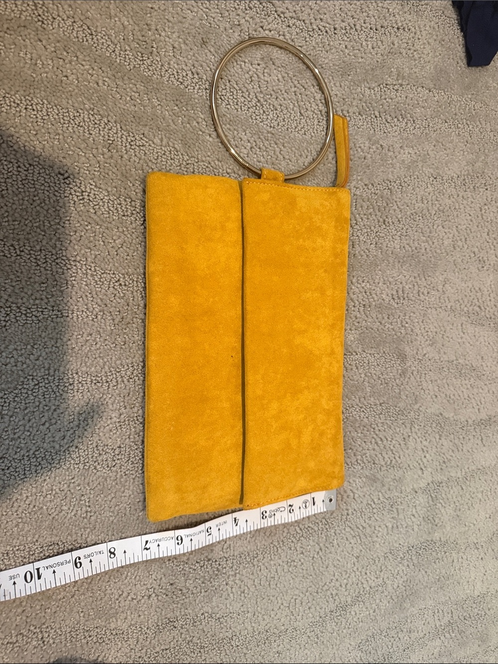 Forever 21 Mustard Yellow Suede Wristlet Clutch with Gold Ring
